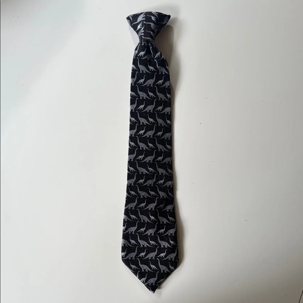 Boys 14” Clip-on Neck Tie Dockers Dinosaur Print 100% Silk